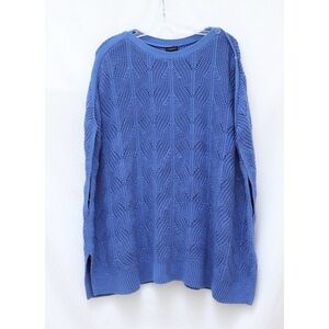 NWOT Talbots Blue Sleeveless Sweater Knit Top M L buttons new winter coastal